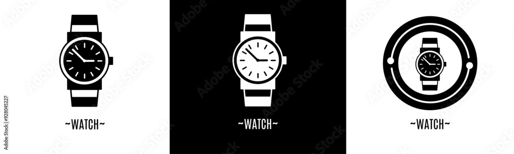 Watch logo set. Collection of black and white logos. Stock vector. Watch logo set. Collection of black and white logos. Stock vector.