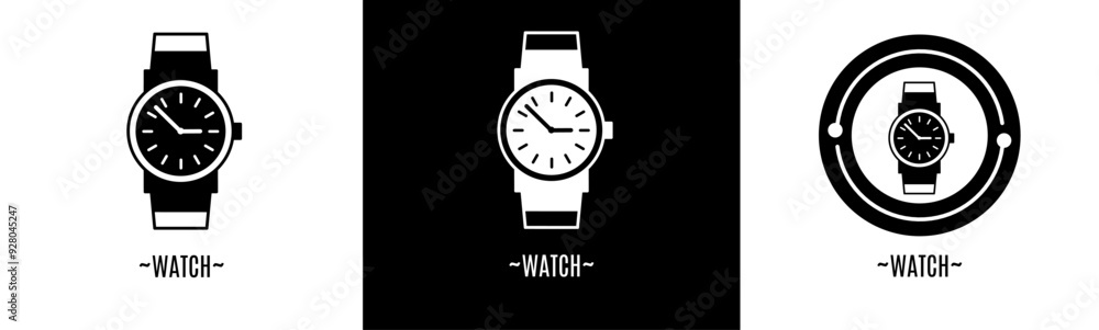 Watch logo set. Collection of black and white logos. Stock vector. Watch logo set. Collection of black and white logos. Stock vector.