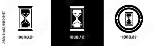 Hourglass logo set. Collection of black and white logos. Stock vector.