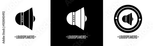 Loudspeakers logo set. Collection of black and white logos. Stock vector.