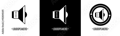Loudspeakers logo set. Collection of black and white logos. Stock vector.