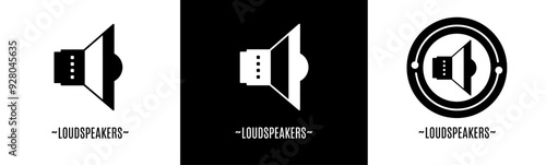Loudspeakers logo set. Collection of black and white logos. Stock vector.