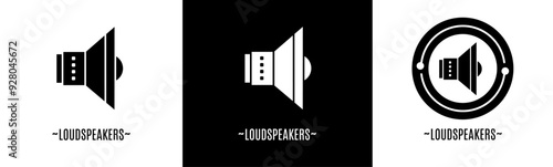 Loudspeakers logo set. Collection of black and white logos. Stock vector.