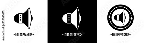 Loudspeakers logo set. Collection of black and white logos. Stock vector.