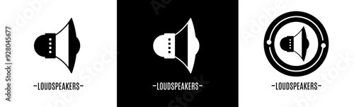 Loudspeakers logo set. Collection of black and white logos. Stock vector.
