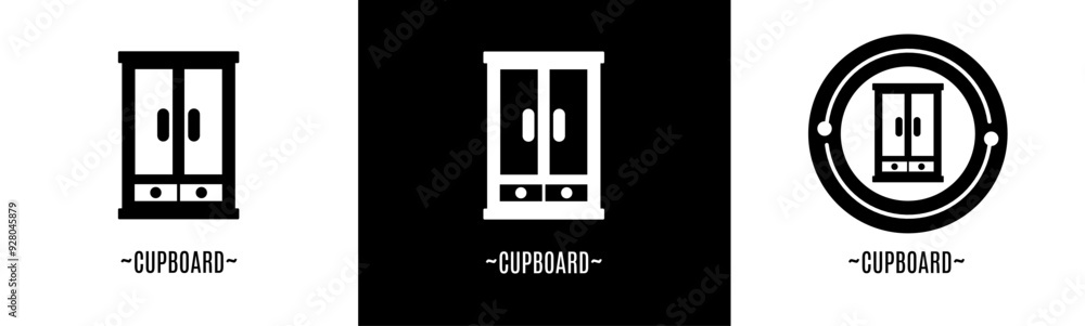 Cupboard logo set. Collection of black and white logos. Stock vector. Cupboard logo set. Collection of black and white logos. Stock vector.