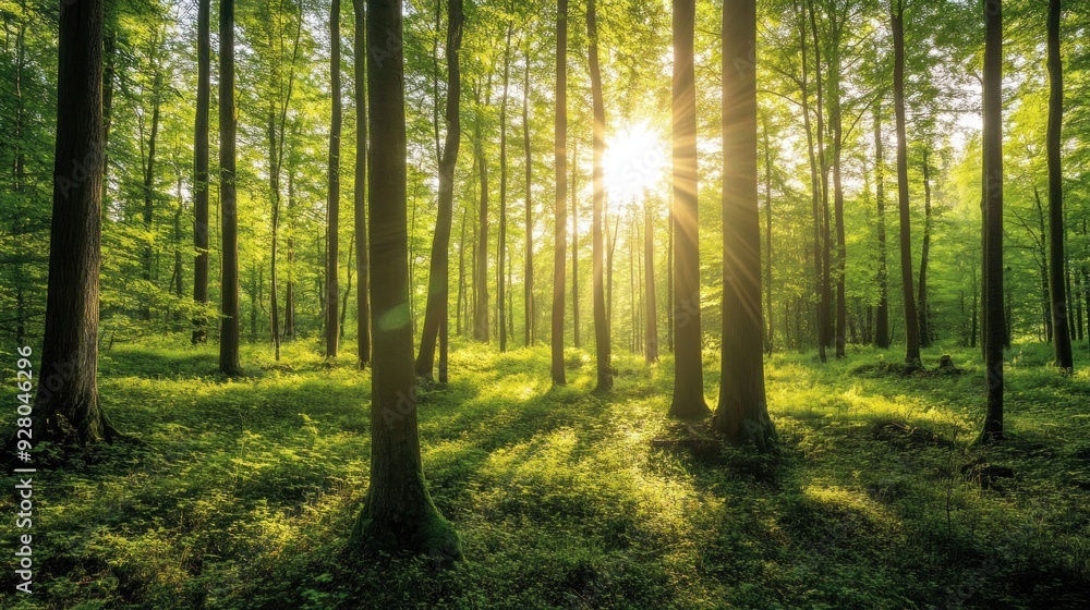 Fototapeta premium Sunbeams Shining Through Forest