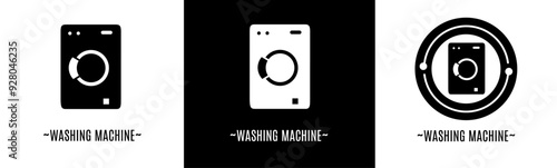 Washing machine logo set. Collection of black and white logos. Stock vector.