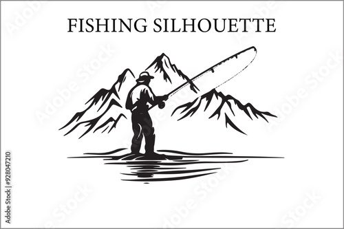 A silhouette of a men fishing vector illustration. Fisherman silhouette. fishing silhouette vector illustration.