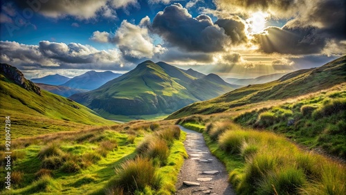 Littered mountain path leading through stunning landscape, Mountain, littered, trail, scenic, environment, hiking