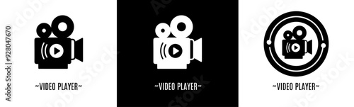 Video player logo set. Collection of black and white logos. Stock vector.