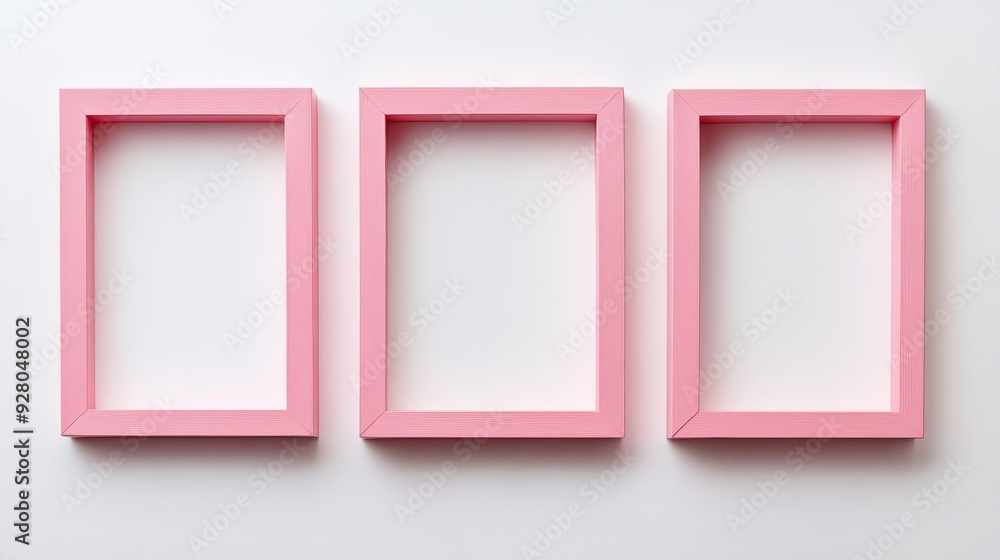 Three pink picture frames on white background Three pink picture frames on white background