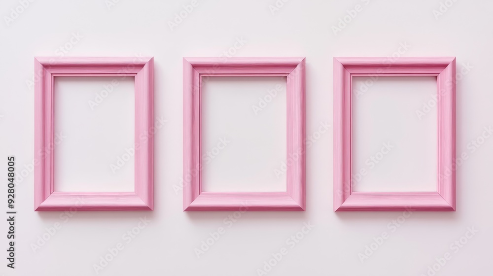 Three pink picture frames on white background Three pink picture frames on white background
