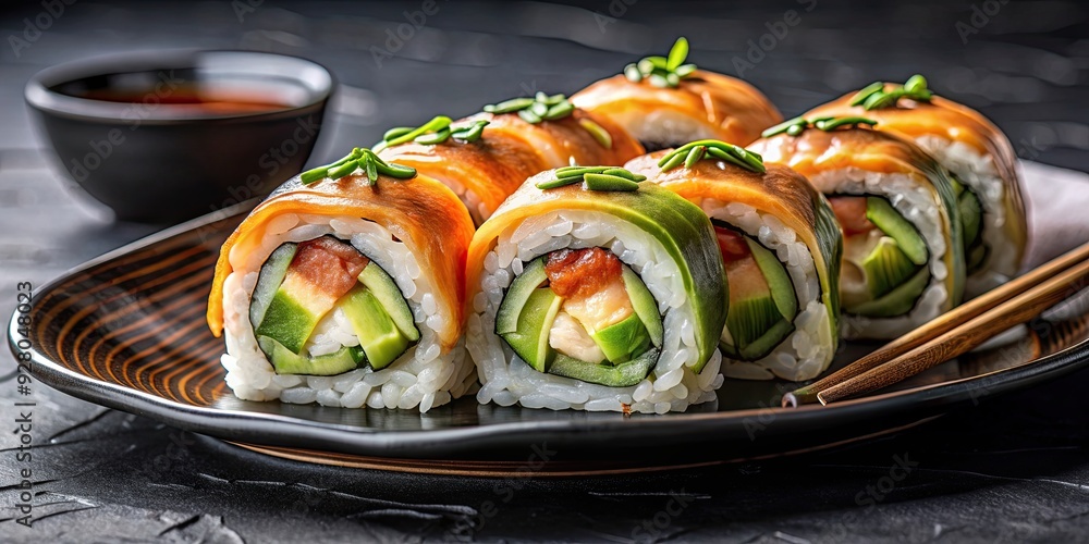 Sushi roll with avocado wrap Sushi roll with avocado wrap