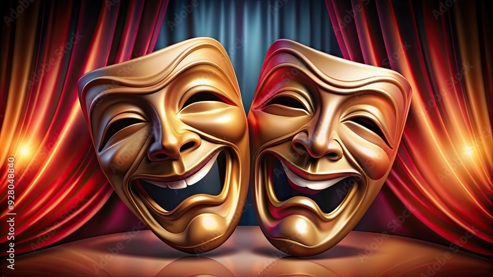 Naklejka premium Theater masks with happy and sad expressions , theater, masks, emotion, drama, performance, comedy, tragedy