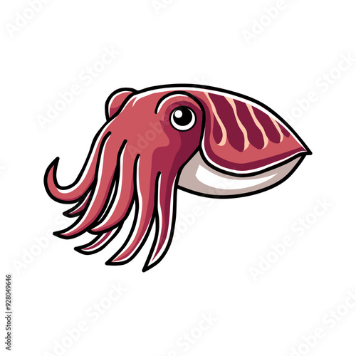 vector illustration of cuttlefish in cartoon style isolated on white background