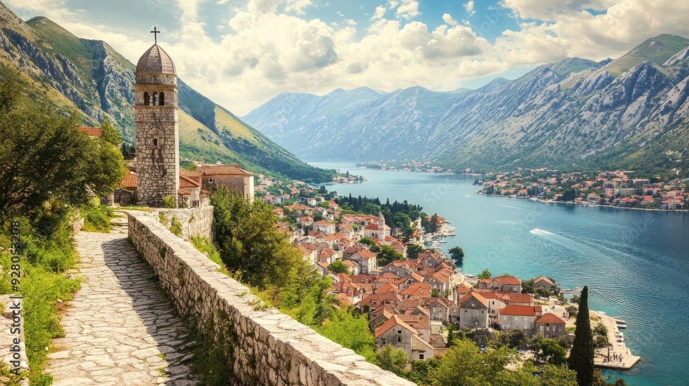Stunning View of a Picturesque Town Nestled in a Mountainous Bay Stunning View of a Picturesque Town Nestled in a Mountainous Bay