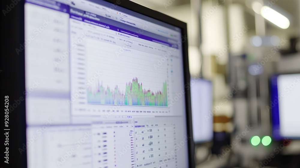 Close-up of a computer screen with product quantity graphs, emphasizing inventory analysis. Close-up of a computer screen with product quantity graphs, emphasizing inventory analysis.