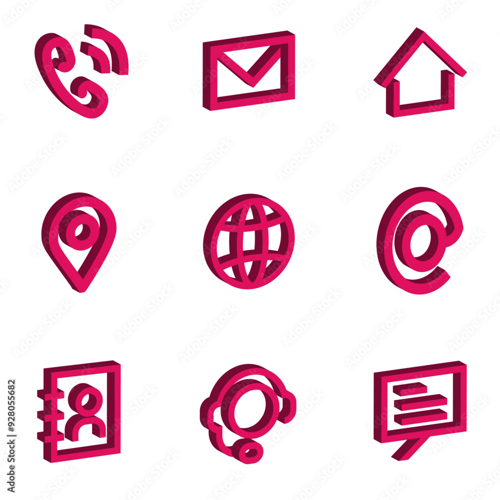 set of contact icons 3d design color set of contact icons 3d design color