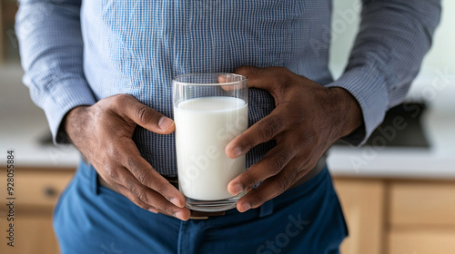 hand gently holding a glass of milk, symbolizing purity, nourishment, and simplicity. The clean, white background emphasizes the wholesome and natural essence of the milk