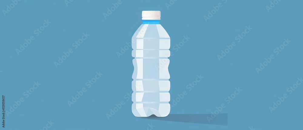 A water bottle with a plain background, basic shapes, minimalist style ...