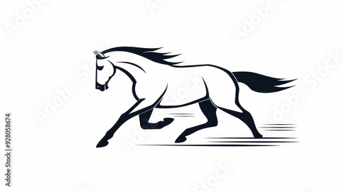 Horse in full stride, clean and basic lines, 2D vector, simple and plain colors photo