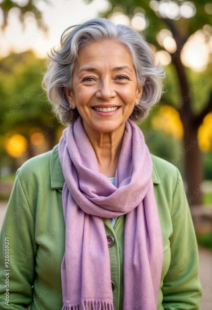Happy Elderly Woman in Warm Clothing Outdoors Happy Elderly Woman in Warm Clothing Outdoors