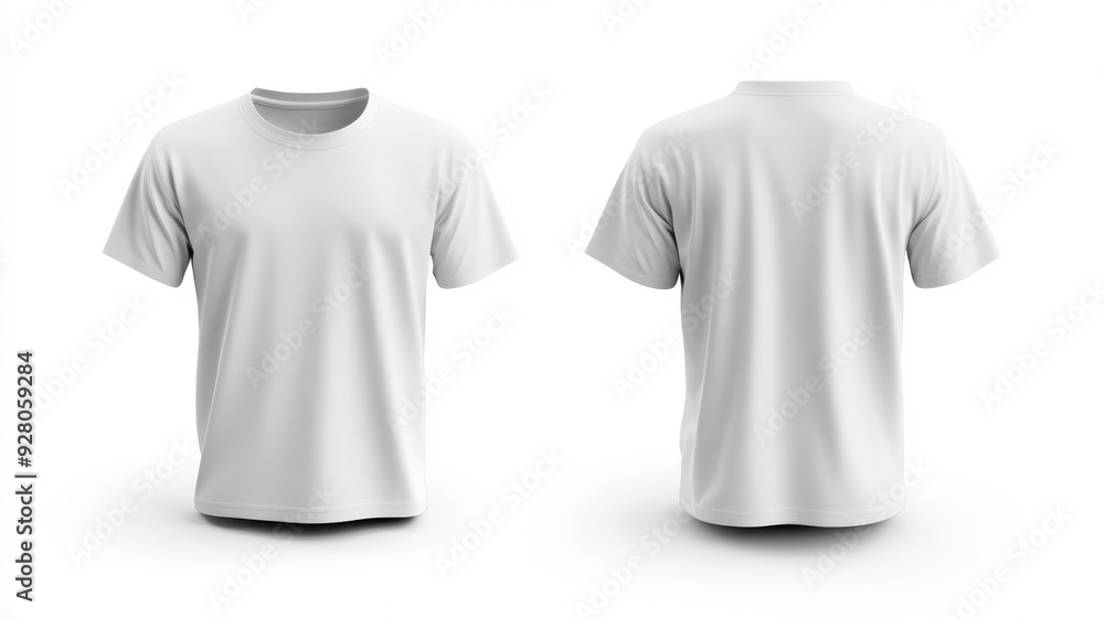 White short-sleeved t-shirt, front and back, with a white background White short-sleeved t-shirt, front and back, with a white background