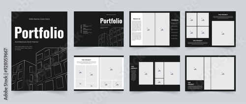 Architecture portfolio interior portfolio or real estate portfolio template design black and white template