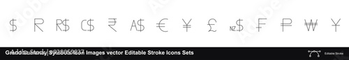 Grand Currency Symbols Icon Images vector Editable Stroke Icons Sets