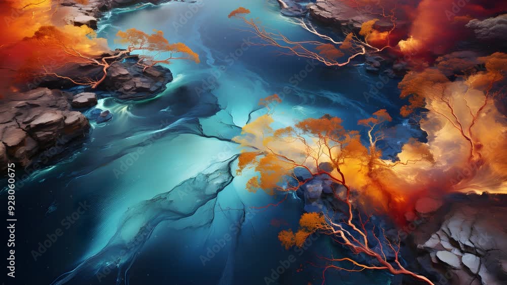 A mesmerizing abstract animation of a vibrant blue and orange world ...