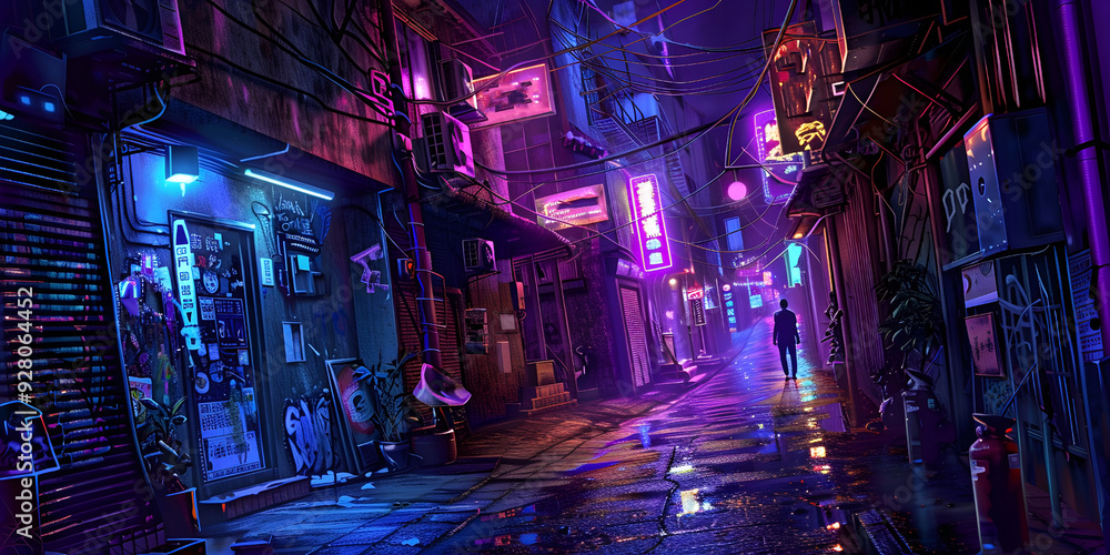 Moody Urban Night Scene with Neon Lights Moody Urban Night Scene with Neon Lights