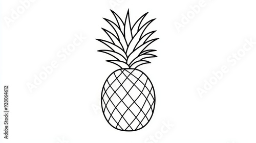 Line art pineapple in minimalist hand-drawn style, simple black lines on white background, focusing on geometric patterns of the fruit's exterior