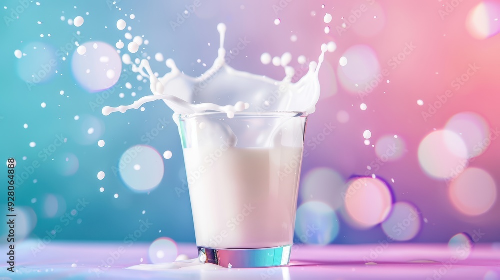 Splashing Milk in a Glass with Colorful Bokeh Background - High-Speed Photography Capturing Dynamic Liquid Motion Splashing Milk in a Glass with Colorful Bokeh Background - High-Speed Photography Capturing Dynamic Liquid Motion