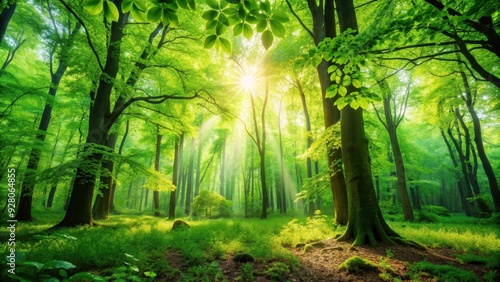 Lush green foliage in a peaceful forest setting, leaves, verdant, outdoors, lush, nature, trees, foliage, forest