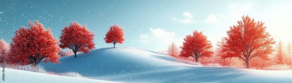 Snow-covered hill with icy trees, flat design illustration Snow-covered hill with icy trees, flat design illustration