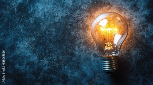 Aerial view of a light bulb with bright rays emitting, set against a minimalist background, symbolizing a breakthrough idea, room for copy.