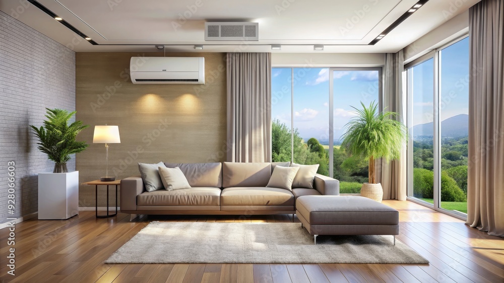 Cool breeze from air conditioner in modern luxurious living room, cool, breeze, air conditioner, summer, heat Cool breeze from air conditioner in modern luxurious living room, cool, breeze, air conditioner, summer, heat
