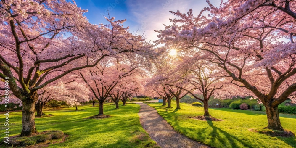 Cherry trees in a serene garden setting, cherry trees, garden, blossoms, nature, spring, beauty, landscape, pink, flowers Cherry trees in a serene garden setting, cherry trees, garden, blossoms, nature, spring, beauty, landscape, pink, flowers