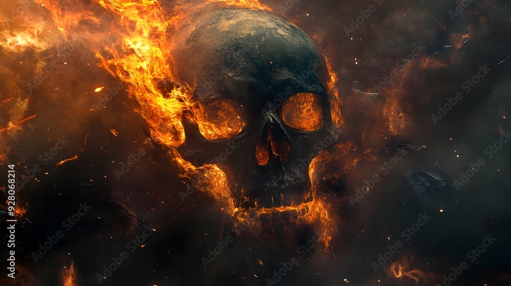 Dark fantasy phone wallpaper with a fiery skull in lava and flames Dark fantasy phone wallpaper with a fiery skull in lava and flames