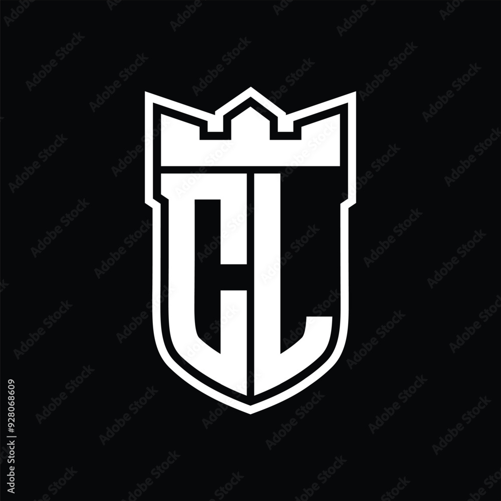 CL Logo shield shape with geometric crown inside white outline on black background template design CL Logo shield shape with geometric crown inside white outline on black background template design