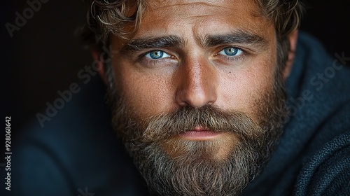 Close-up Portrait of a Man with Blue Eyes and a Beard