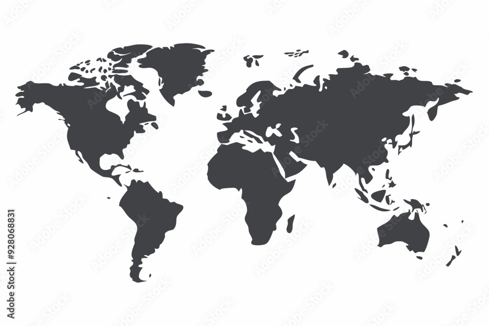 Grey world map with borders of states. Isolated world map on white background. Vector illustration.
Grey world map with borders of states. Isolated world map on white background. Vector illustration.