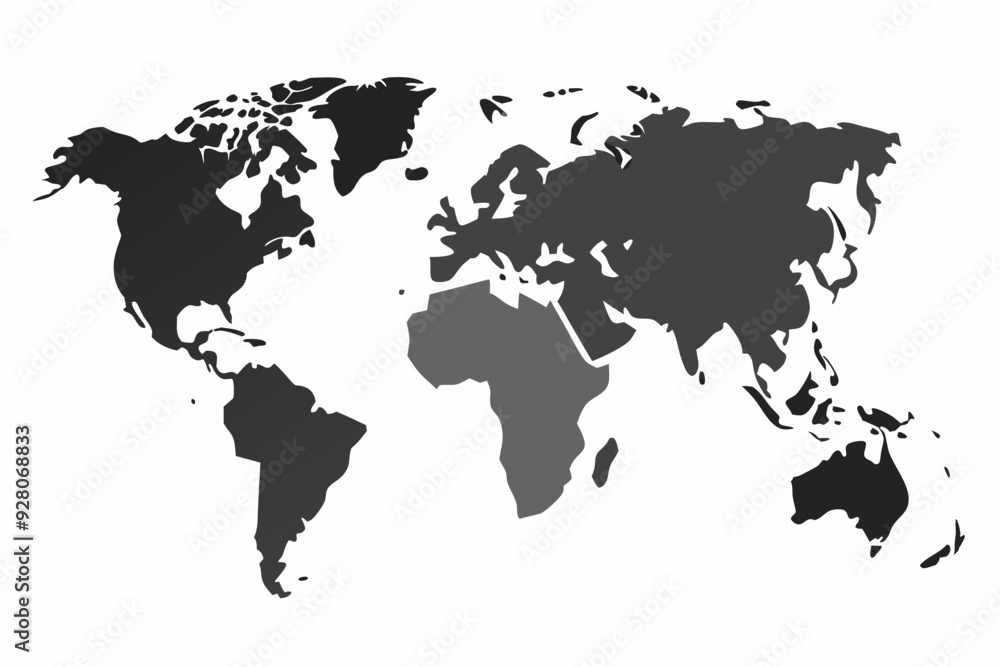 Grey world map with borders of states. Isolated world map on white background. Vector illustration.
Grey world map with borders of states. Isolated world map on white background. Vector illustration.