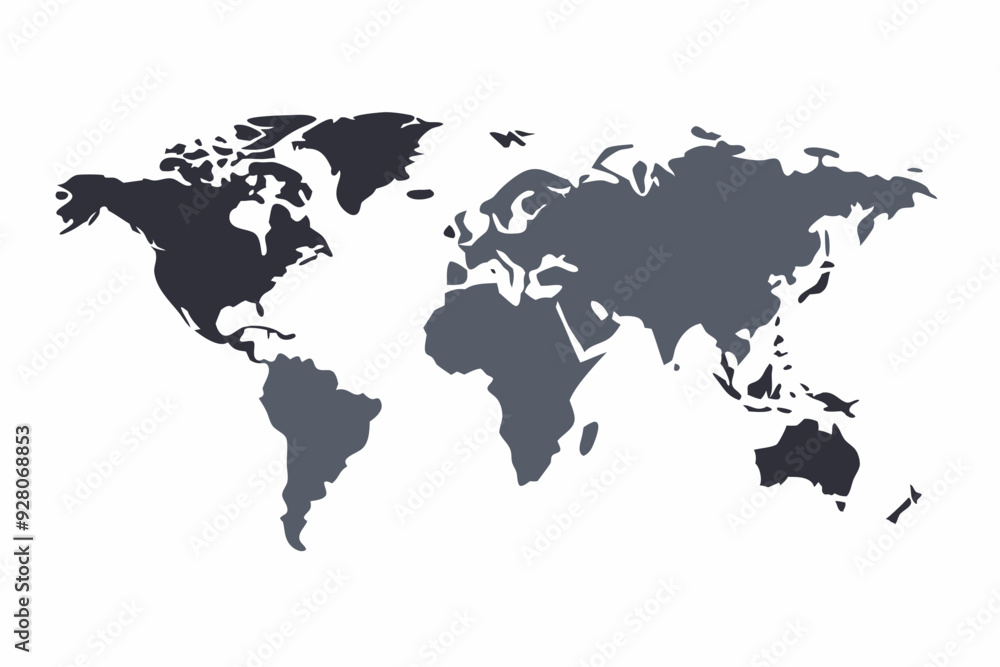 Fototapeta premium Grey world map with borders of states. Isolated world map on white background. Vector illustration.