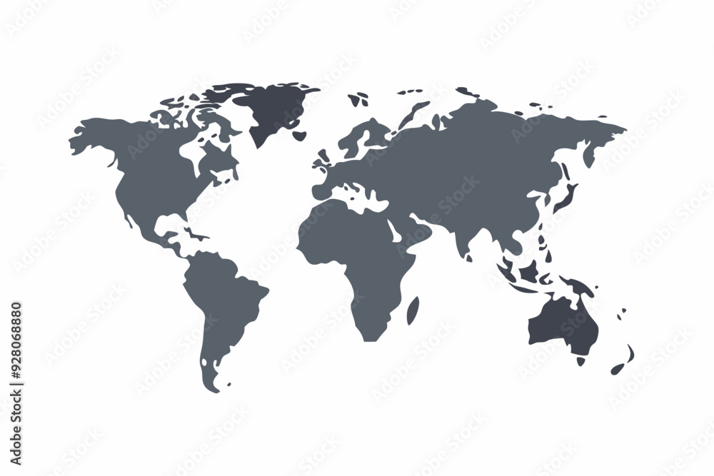Grey world map with borders of states. Isolated world map on white background. Vector illustration.
Grey world map with borders of states. Isolated world map on white background. Vector illustration.