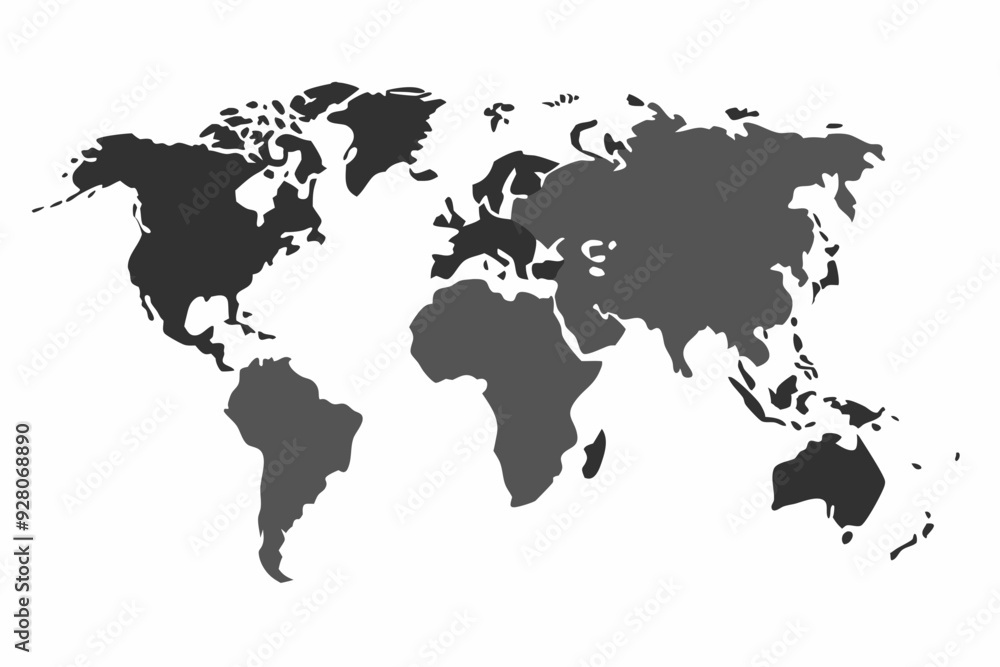 Fototapeta premium Grey world map with borders of states. Isolated world map on white background. Vector illustration.