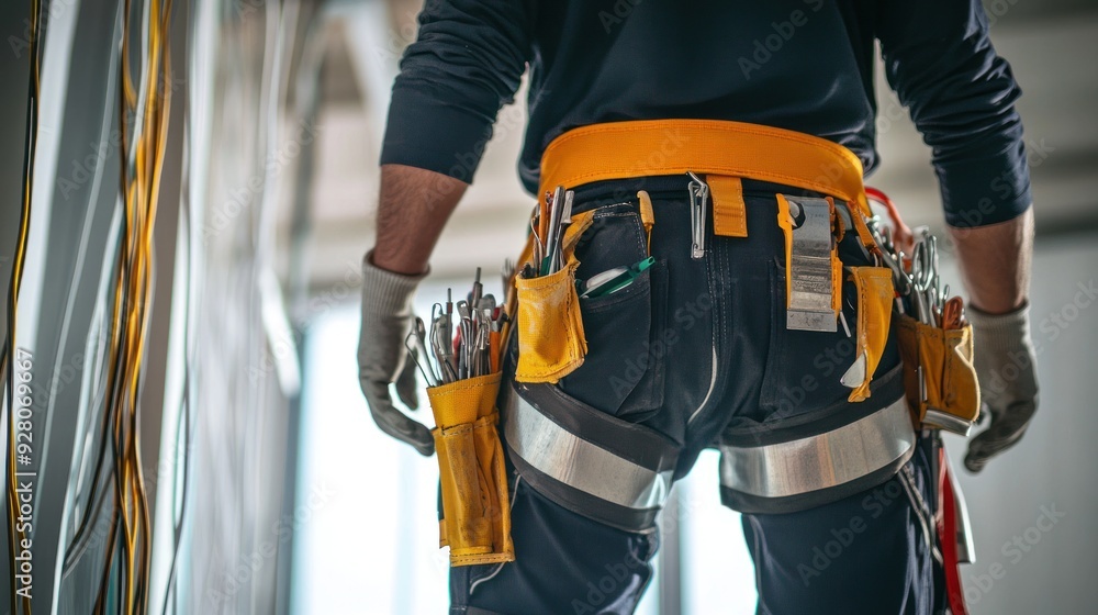 Electrician's Tool Belt in Construction Electrician's Tool Belt in Construction