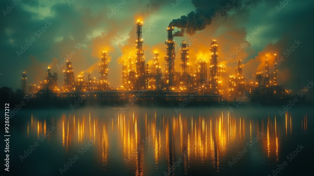 Industrial Complex Illuminated at Night Industrial Complex Illuminated at Night