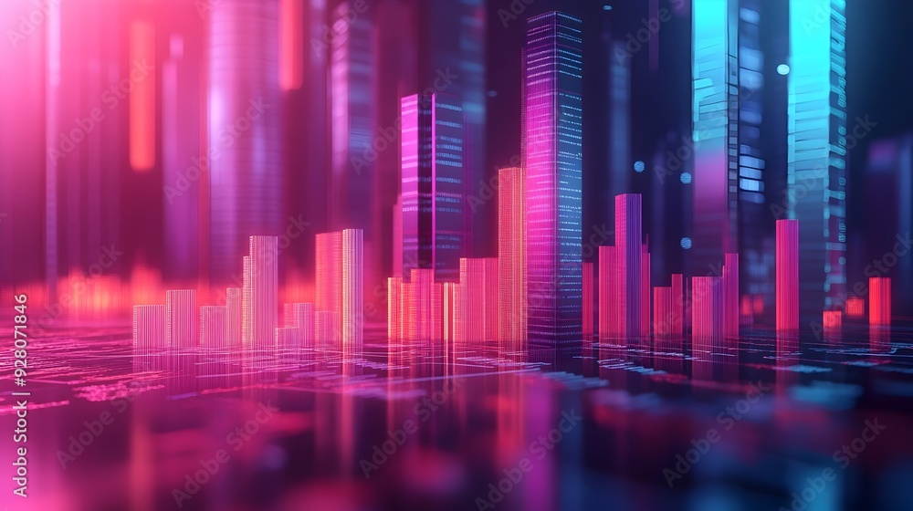 3D Rendered Visualization of Stable Financial Trends and Invested Capital Return